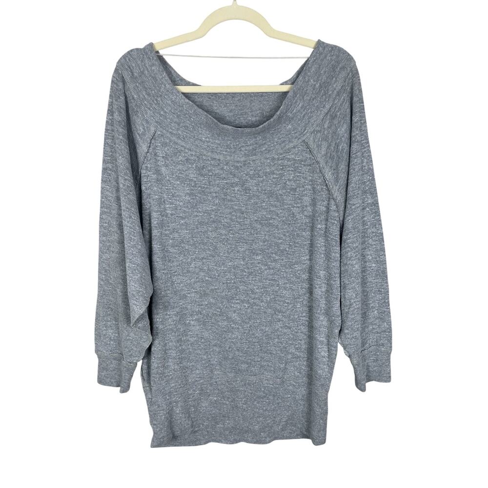 Free People Thermal Off Shoulder Henley Tunic Top Gray Women's Size Medium